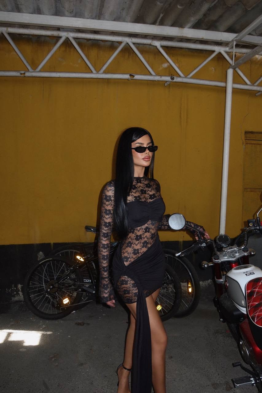Black Rosario Mini Lace Dress