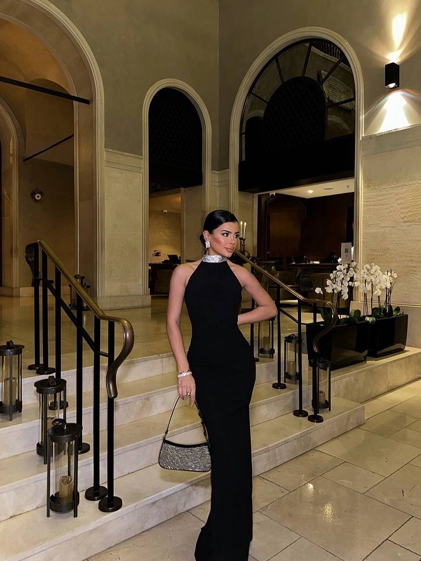 Robe Longue Black Noah avec Détails en Pierres