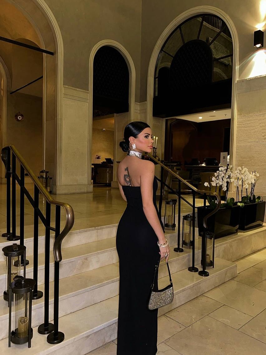 Robe Longue Black Noah avec Détails en Pierres
